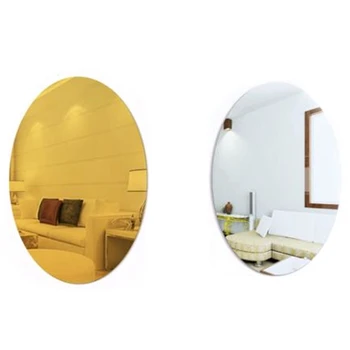 2 STK Toiletter Badeværelse, Stue Garderobe Soveværelse Hjem Dekoration Wall Stickers Spejl Klistermærker Guld+Sølv