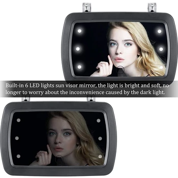 2 Sæt Bil Spejl solskærm, Makeup Solafskærmning makeup-Spejl med LED Lys,Spejl med 8 Stykker Knap Batteri