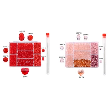 2 Sæt Blandet Form perlesæt Krystal Perle Bead Glas Charm Perle Bulk Adskilt Perle Smykker at Gøre DIY, Rød & Pink