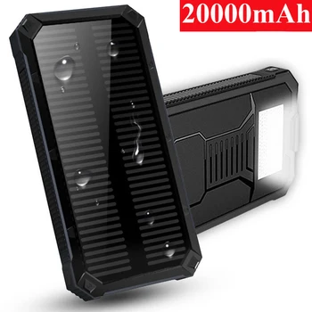 20000mAh Solar Power Bank for Xiaomi Mi iPhone 12Pro Vandtæt Dual USB Oplader Powerbank Ekstern Batteri Mobil Oplader