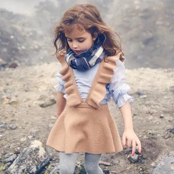 2019 Foråret Efteråret børnetøj Pige Flæsekanter Sundress til Piger, Børn Sweater Kjole Knæet længde Kjole til Piger 8 Anni
