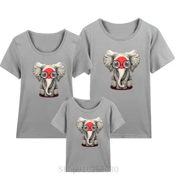 2020 Baby Elefant med Briller og Japansk Flag, T-Shirt familie matchende pyjamas familie outfit mor og søn tøj bomuld skjorte
