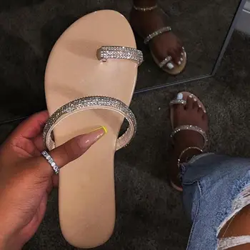2020 Crystal Dame Sandaler Damer Sommer Sko Komfortabel Tå Og Ankel Hule Sandaler Sort Flade Sandaler Sandalias Plus Størrelse 43
