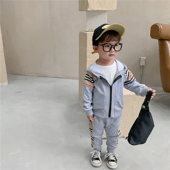 2020 Efteråret boutique-børnetøj afslappet jakkesæt, stribet stykket hættetrøje til børn sportstøj 3-10 år