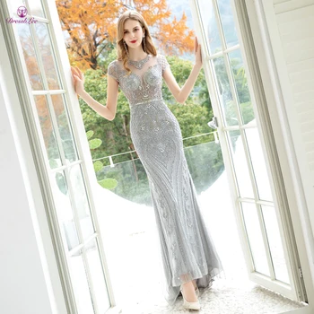 2020 Hot Sølv Glimmer Dubai Aften Kjoler Fuld Crystal Long Formel Kjole Sexet Gennemsigtig Havfrue Kjole til Aften i vestido
