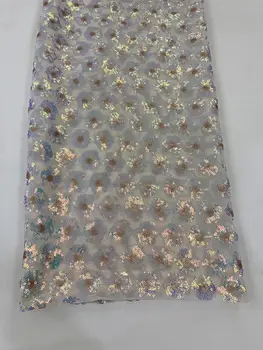 2020 høj kvalitet sekvens fransk Nigerianske pailletter net Afrikanske tyl mesh blonde stof til kjole 5yards/masse ZH0627