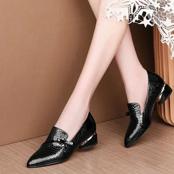 2020 Kvinder fashion sort comfort part høj hæl sko dame vin rød pu læder slip på fest pladsen hæl pumper