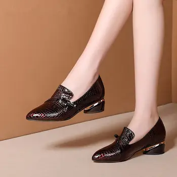2020 Kvinder fashion sort comfort part høj hæl sko dame vin rød pu læder slip på fest pladsen hæl pumper