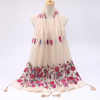 2020 Mode Brodere Glimmer Blomster Viscose Sjal Tørklæde Damer Høj Kvalitet Wrap Pashmina Sjaal Muslimske Hijab Forfang 180*75Cm
