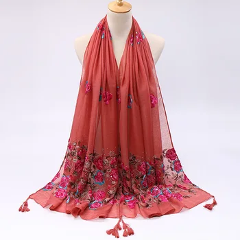 2020 Mode Brodere Glimmer Blomster Viscose Sjal Tørklæde Damer Høj Kvalitet Wrap Pashmina Sjaal Muslimske Hijab Forfang 180*75Cm