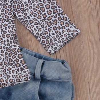 2020 Mode Toddler Dreng Pige Tøj Efteråret Leopard Print langærmet Top+Huller Denim Bukser Løs Lange Bukser 2stk Udstyr