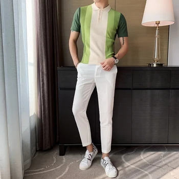 2020 Mærke at Strikke Slim Polo Shirts til Mænd Gradient Stribet Sommer kortærmet Polo Shirt Mænd er Slank Casual Business-Toppe Homme