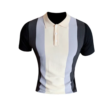 2020 Mærke at Strikke Slim Polo Shirts til Mænd Gradient Stribet Sommer kortærmet Polo Shirt Mænd er Slank Casual Business-Toppe Homme
