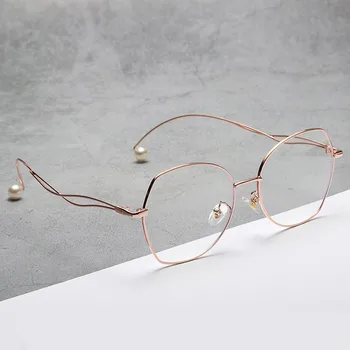 2020 Ny Kendte Mærke Damer Briller Optisk Ramme Af Metal Perle Briller Ramme Gennemsigtig Linse Briller Sort Sølv Guld Briller