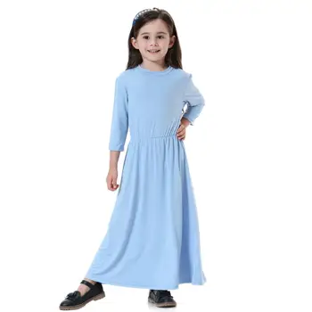 2020 Nye design Indonesien Tøj i Høj kvalitet, Solid Maxi Kjoler Mode Malaysia Høj elasticitet børnetøj til Piger