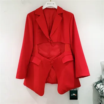 2020 Nye Design Talje Solid Uregelmæssige Enkelt Breasted Løs Små Suit Blazer Jakke Kvinder