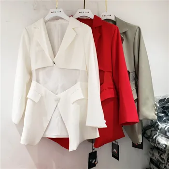 2020 Nye Design Talje Solid Uregelmæssige Enkelt Breasted Løs Små Suit Blazer Jakke Kvinder