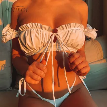 2020 Nyeste Blomster Sexet Bikini Bandeau Kvinder Badedragt Hot Sell Bandage G-Streng Bikini Sæt Sommer Beach Wear, Badetøj