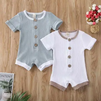 2020 Nyfødte Spædbarn Baby Drenge Piger Tøj Solid Romper Kort SleeveJumpsuit Sommer Outfit 0-18M