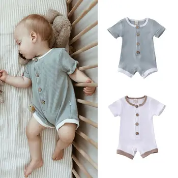 2020 Nyfødte Spædbarn Baby Drenge Piger Tøj Solid Romper Kort SleeveJumpsuit Sommer Outfit 0-18M