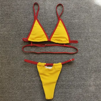 2020 Nyt Badetøj til Kvinder Adskilt Solid Farve Hamp Stof 2 delt Sæt Sexet Bikini