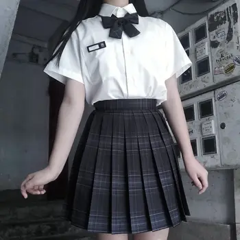 2020 Sommeren koreanske Høj Talje Plisserede Nederdele Sort Gotisk Sexet Søde Mini Plaid Nederdel Kvinder JK Uniform Studerende Tøj