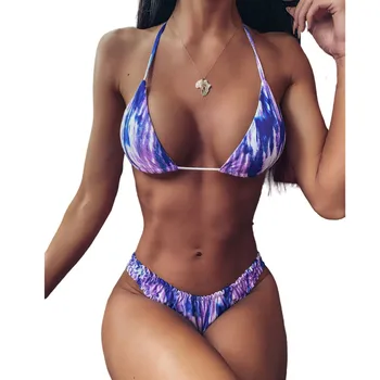 2020 Sommeren Kvinder Bikini To delt Sæt Mode Afgrøde Top Paded Push-Up Bh Lav Talje g-streng Bikini Sæt Stranden Solid Farve Sæt 2stk