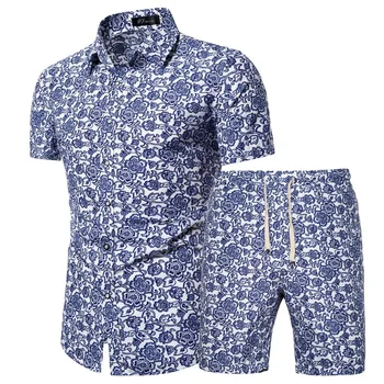 2020 Sommeren Nye Mænds Tøj, Kort-langærmet Trykte Shirts Shorts 2 Stykke Mode Mandlige Afslappet Strand Bære Tøj