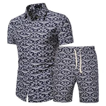 2020 Sommeren Nye Mænds Tøj, Kort-langærmet Trykte Shirts Shorts 2 Stykke Mode Mandlige Afslappet Strand Bære Tøj
