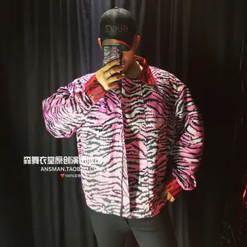2020! Tilpasset mænds tøj! Club bar dreng DJDS pink leopard print broderet LOGO ultra løs jakke baseball kostume