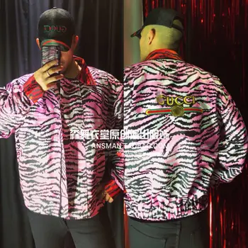 2020! Tilpasset mænds tøj! Club bar dreng DJDS pink leopard print broderet LOGO ultra løs jakke baseball kostume