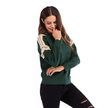 2020 Vinter Efterår Mode Pullover Damer Toppe Løs Casual Kvinders Sweater Grøn Patchwork Bourgogne Varm Street Style