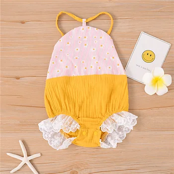 2021-03-09 Lioraitiin 0-24M Spædbarn Baby Girl Fashion Sparkedragt uden Ærmer Stribet Daisy Printet Buksedragt Søde Tøj