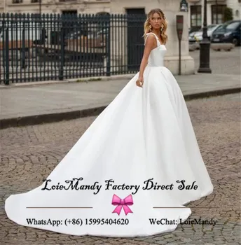 2021 A-linje Satin Kjoler, Lange Sweetheart Prinsesse Court Train Wedding Kjoler Mode Backless Vestidos de novia