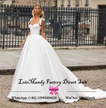 2021 A-linje Satin Kjoler, Lange Sweetheart Prinsesse Court Train Wedding Kjoler Mode Backless Vestidos de novia