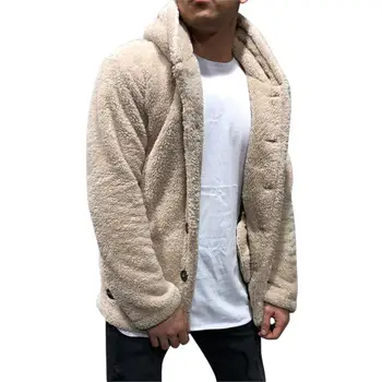 2021 Afslappet Varm Blød Pels Jakke Vinter Mode Faux Fur Frakke Mænd Plys Overfrakke Lomme Nye Teddy Hoody Pels Mandlige
