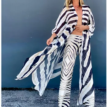 2021 Bikini Cover-ups Boheme Trykt Lang Cardigan Plus Size Chiffon Tunika Til Kvinder, Ferie, Strand Slid Sexet Badetøj Dække Op