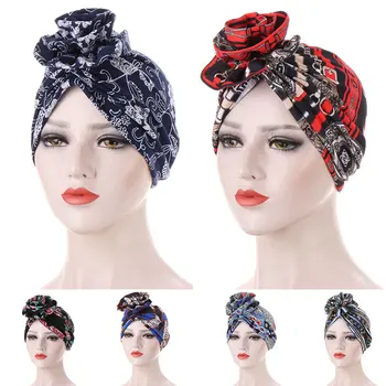 2021 Blomster Print Kvinders Turban Hat Blomst Klud Bonnet Hat Street Skydning Hijab Dekorative Afdækning Dekorativ fælles Landbrugspolitik Turban Hat
