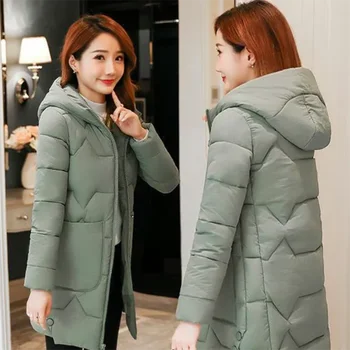 2021 bomuld-polstret jakke kvinders mid-længde polstret jakke, talje talje slankende og tyndt polstret ned polstret jakke