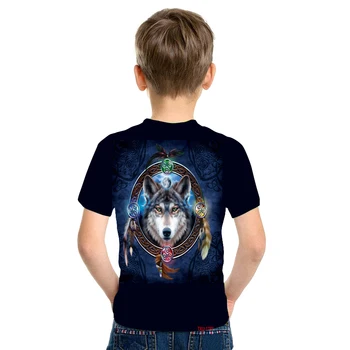 2021 børn drenge og piger, korte ærmer 3D-animalske Wolf print dynamisk søde shirt 3D printet T-shirt