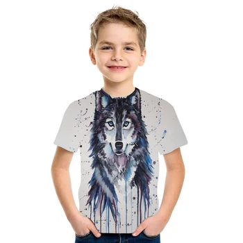 2021 børn drenge og piger, korte ærmer 3D-animalske Wolf print dynamisk søde shirt 3D printet T-shirt