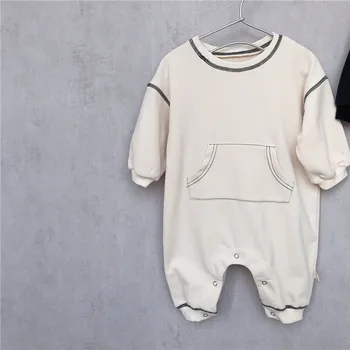 2021 Efteråret Nye Baby Dreng Sparkedragt Bomuld Lang Spædbarn Buksedragt Solid Farve Baby Boy Tøj Kids Stor Lomme Overalls 0-24M