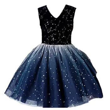 2021 Elegante Prinsesse Kjole Pige Stjerneklar Dress Blue Star børnetøj Jul dress girl Costume Børn Kjoler Til Girs
