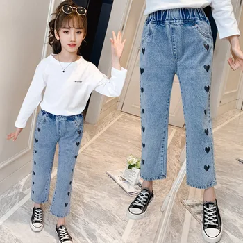 2021 Forår Mode, Børn, Børn Kærligt Hjerte Denim Jeans, Casual Bukser I Fuld Længde Bukser Til Piger