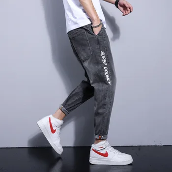 2021 forår og efterår nye mænd er spidset mid-rise jeans af høj kvalitet koreansk stil slim-fit små-fod strækning beskåret bukser