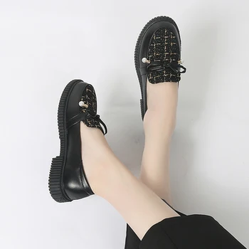 2021 forår og efterår nye små læder sko kvinders mode Britisk stil alle-match store flade sko