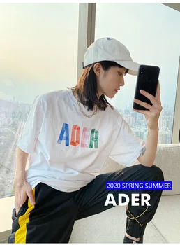 2021 Foråret AE Farve Brev Logo Origami Broderi Mønster, Korte Ærmer T-shirt Kvindelige koreanske kawaii tøj