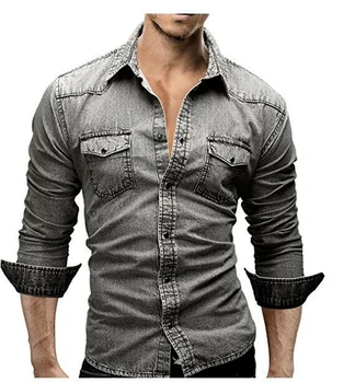 2021 Foråret Efteråret Europæiske Amerikanske Mænd er Dobbelt Lomme Mænds Afslappet langærmet Denim Skjorte Camisas Para Hombre