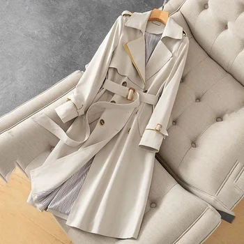 2021 Foråret Efteråret Nye Hepburn Vindjakke Kvinder Lang koreansk Mode Trench Coat Kvinders Plus Size Vindtæt Frakke Tendens 4XL