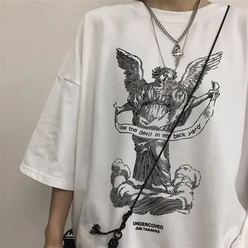 2021 Foråret Harajuku Tshirt Kvinder Patchworked Print Gotiske kortærmet T-Shirt Kvinder koreansk Tøj Camiseta mujer
